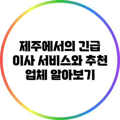제주에서의 긴급 이사 서비스와 추천 업체 알아보기