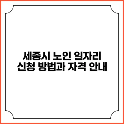 세종시 노인 일자리 신청 방법과 자격 안내